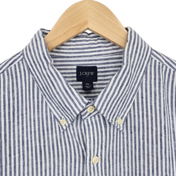 J.Crew Factory Men's Classic Linen Blend Long Sleeve Stripe Shirt Blue Size XL - Picture 7 of 11